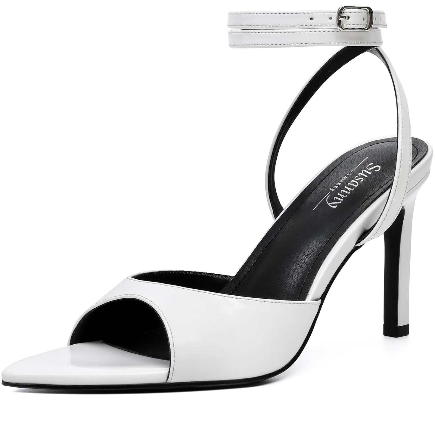 Susanny High Heels for Women Pointed Open Toe Strappy Chunky Block Heels Ankle Strap Stiletto Kitten Heeled Sandals Wedding Bridal Party Prom Sexy Dress Shoes