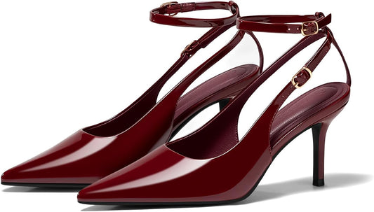 Coutgo Womens Slingback Kitten Heels Closed Pointed Toe Pumps Ankle Strap Work Dress Shoes