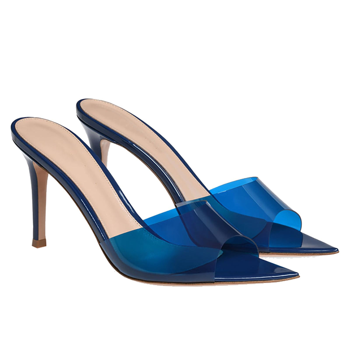 Women'S Clear Pointed Open Toe Stiletto Heel Slide Sandals Fashion Sexy Slip On Transparent Strap High Heels Mules Summer Backless Party Wedding Prom Dress Shoes
