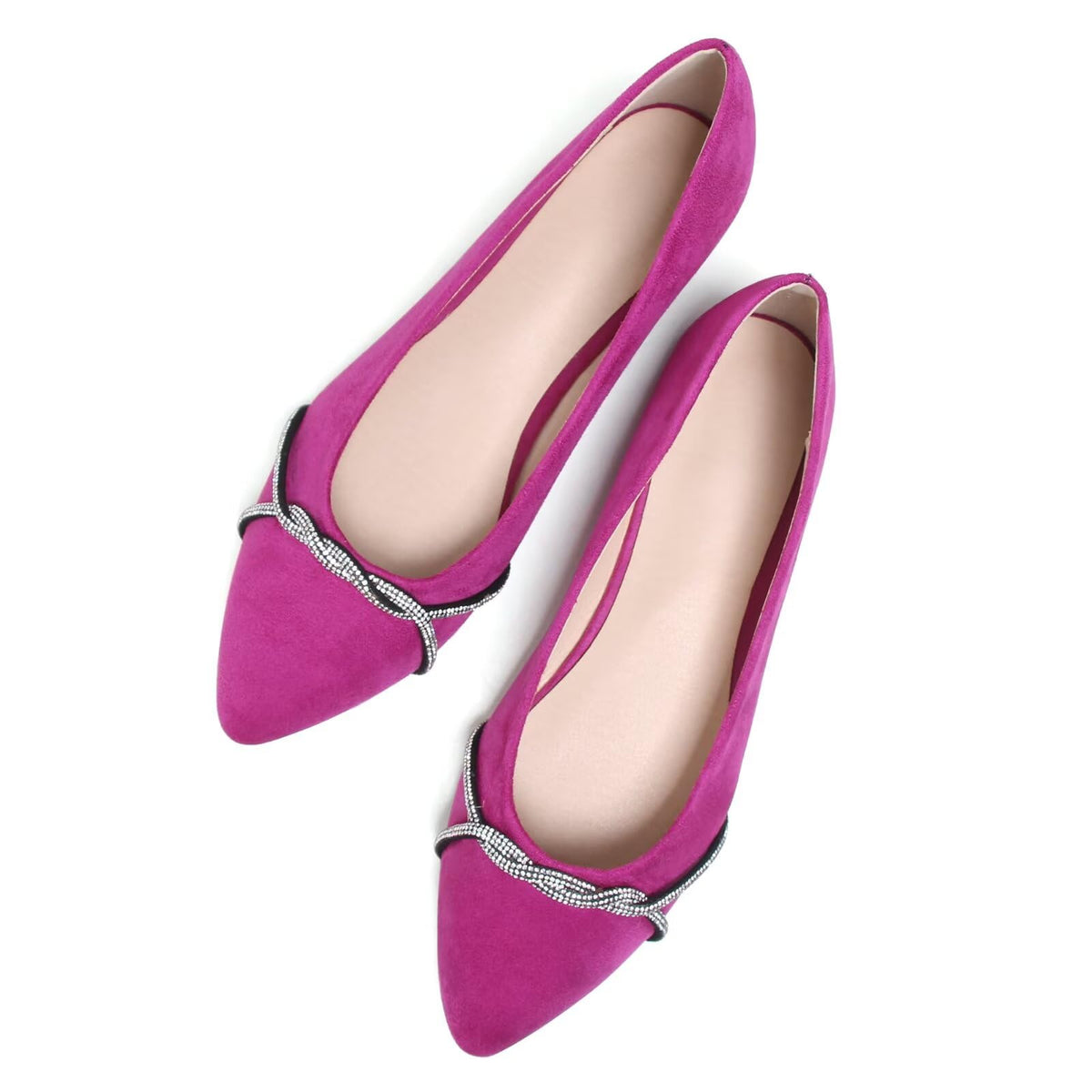 TN TANGNEST Womens Casual Flats Chain Ballet Flats | Fashion Pointed Toe Rhinestone Flats, Comfort Slip On Dress Shoes for Business Work Office Wedding Party