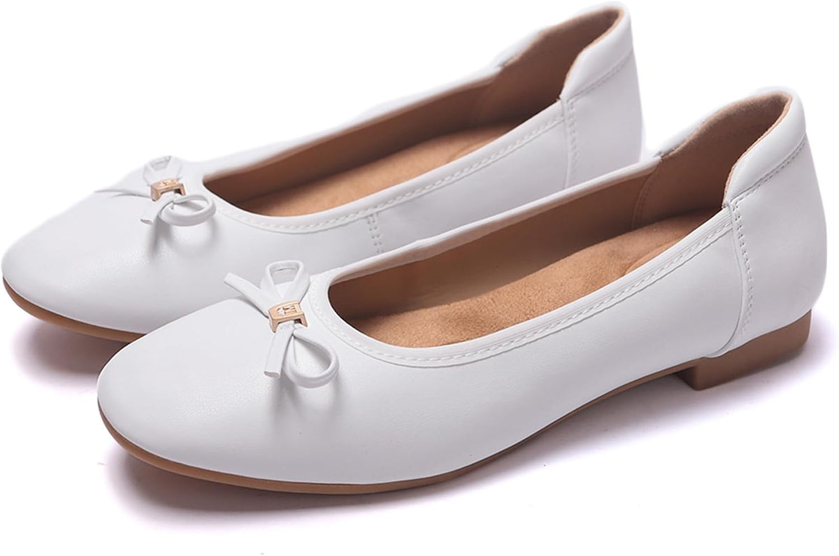 Women's Comfortable Ballet Flats Round Toe Flat Shoes for Women Bow Dressy Flats Shoes with Arch Support Insole