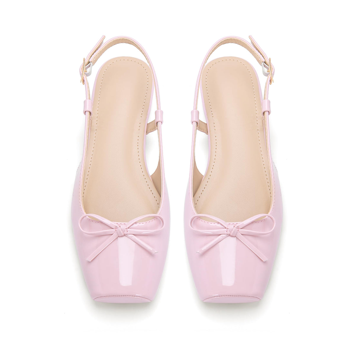 Women's Ballet Flats Slingbacks Square Toe Bow Knit Dressy Flat Shoes with Ankle Buckles Satin