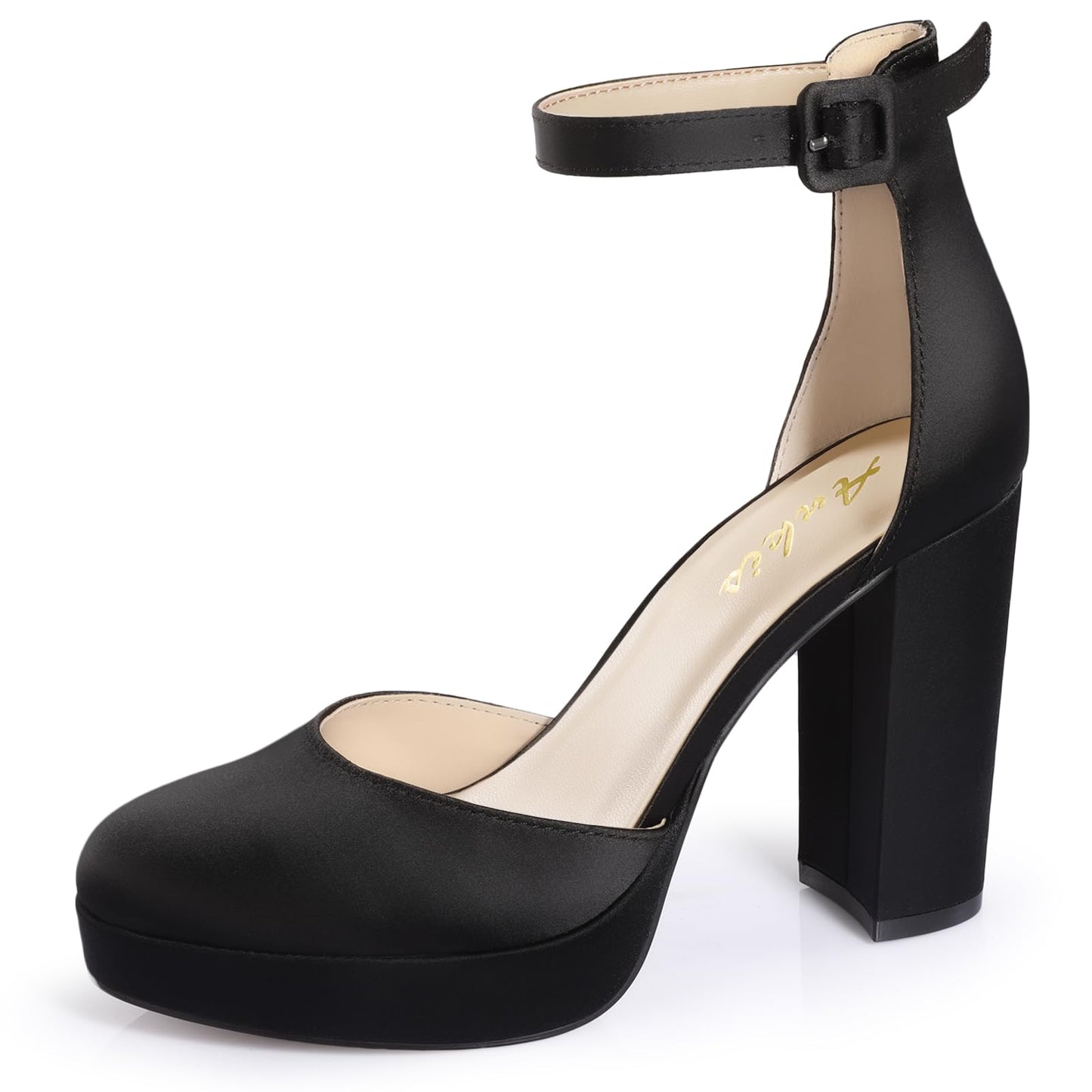 Ankis Black Platform Closed Toe Heels for Women, Womens Heels Closed Round Toe Chunky Block Pumps Shoes, 4 Inch