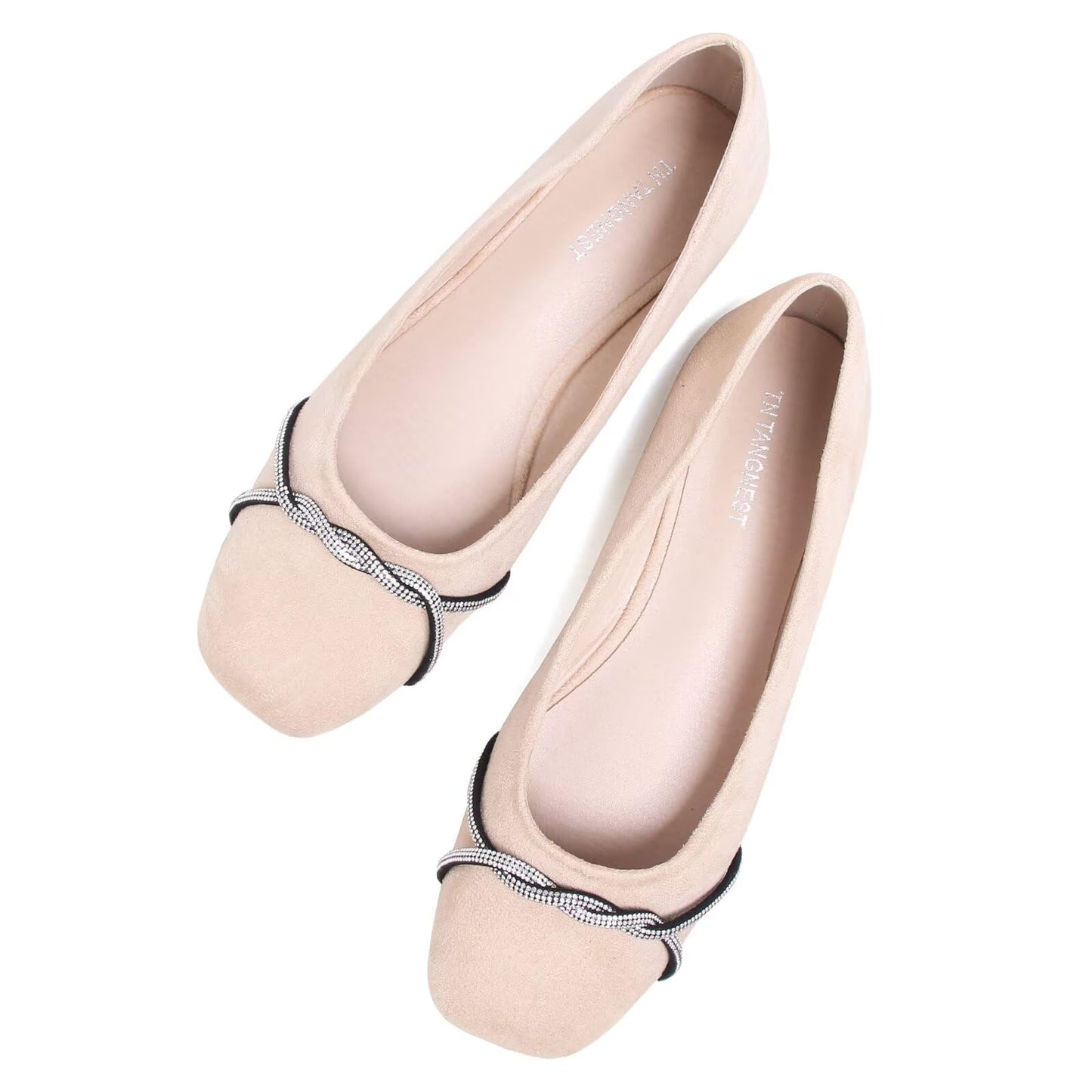TN TANGNEST Womens Casual Flats Chain Ballet Flats | Fashion Pointed Toe Rhinestone Flats, Comfort Slip On Dress Shoes for Business Work Office Wedding Party