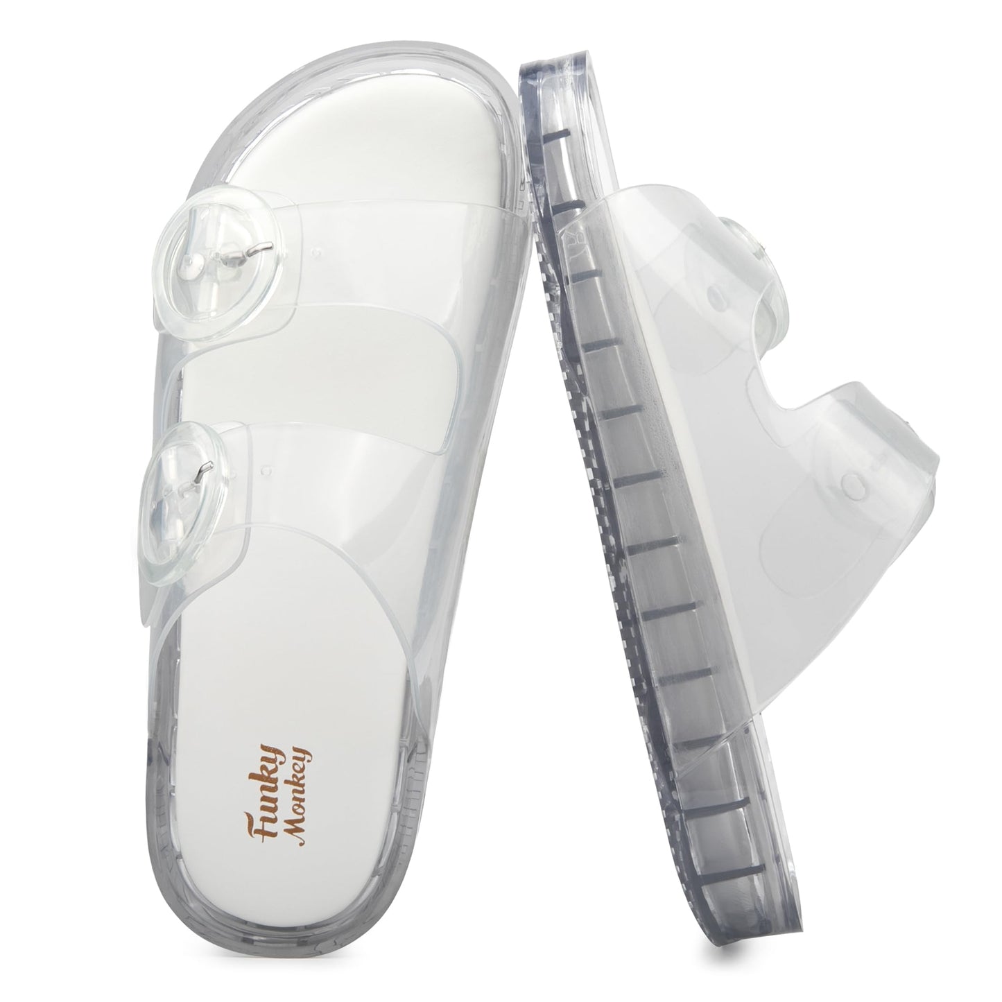 FUNKYMONKEY Women's Comfort Slides Non-Slip Lightweight Flat Beach Sandals | Adjustable Buckle Plastic Sandals with Arch Support, Waterproof Non-Slip Summer Slippers for Pool, Shower & Daily Wear