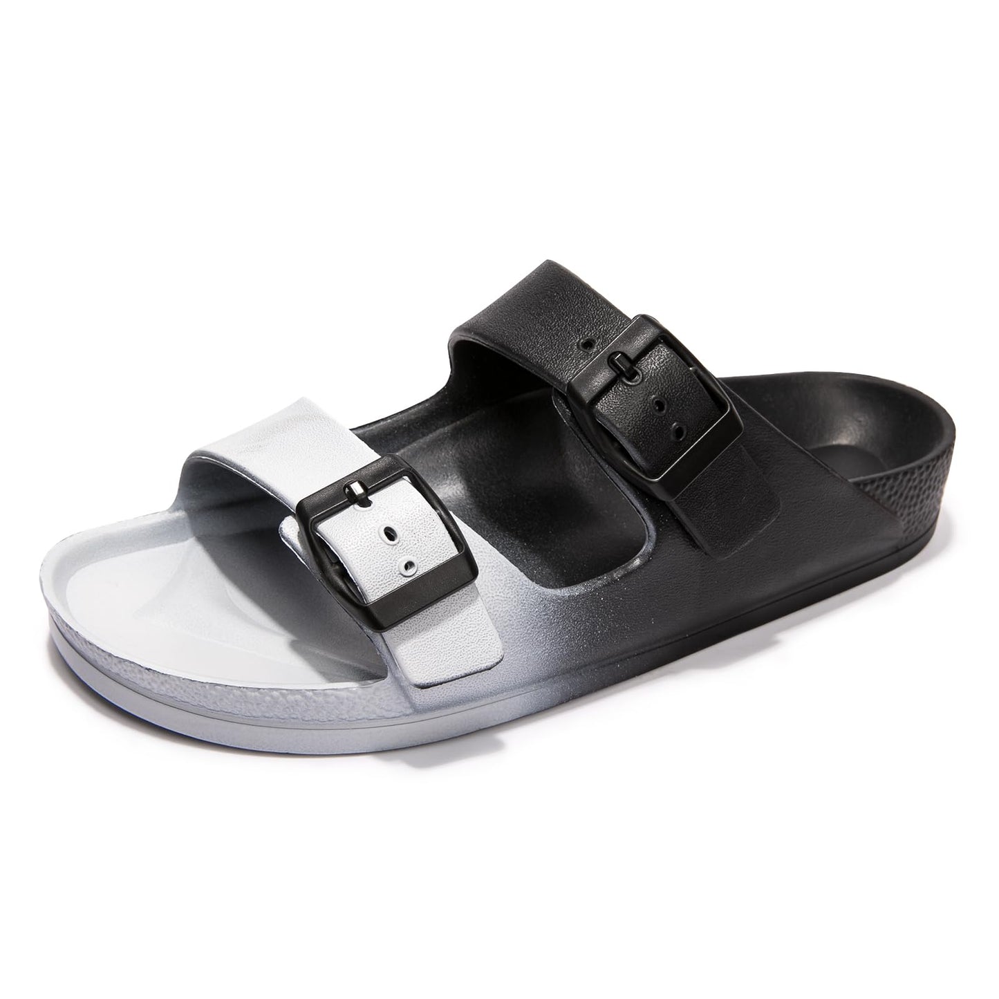 FUNKYMONKEY Women's Comfort Slides Non-Slip Lightweight Flat Beach Sandals | Adjustable Buckle Plastic Sandals with Arch Support, Waterproof Non-Slip Summer Slippers for Pool, Shower & Daily Wear