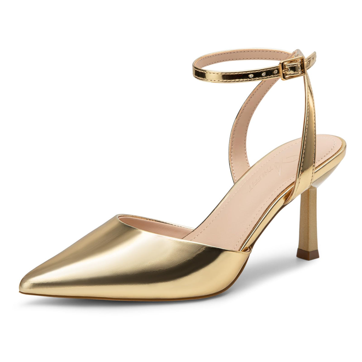 Athlefit Women's Closed Toe 3 Inch High Heels Pumps Shoes | Pointed Toe, Latex Cushioned Insole, Adjustable Ankle Strap, Dress Shoes for Wedding Party, Graduation, Office Work