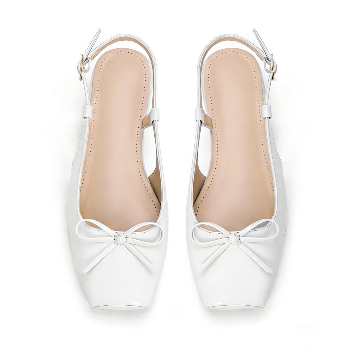 Women's Ballet Flats Slingbacks Square Toe Bow Knit Dressy Flat Shoes with Ankle Buckles Satin