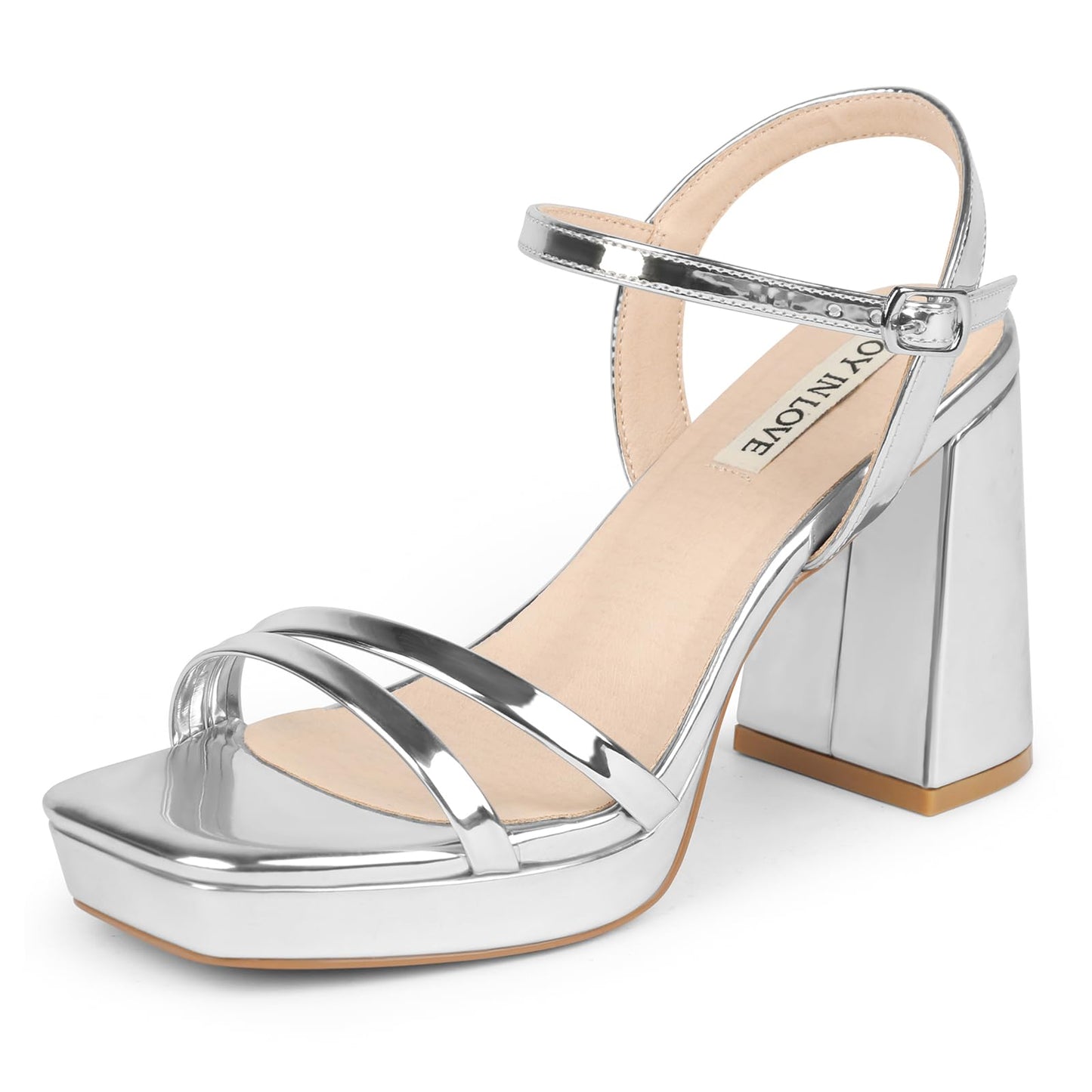 JOY IN LOVE Platform Sandals Women Chunky Block Heels | 3.5 Inch High Heels, Ankle Strap, Square Open Toe Sandals, Wedding, Party Dress Shoes