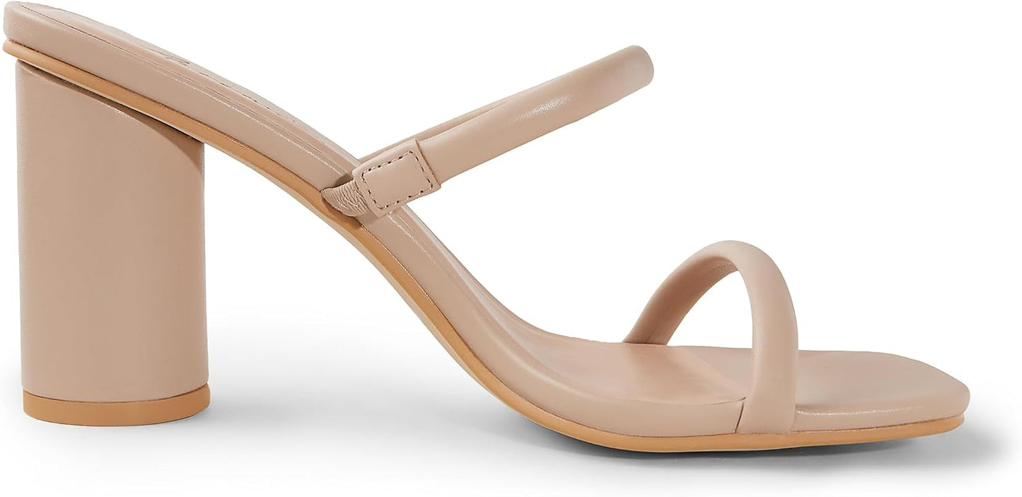 Arromic Square Open Toe Heels for Women Two Strap Heeled Chunky Sandals Strappy Round Heels Party Dressy Shoes