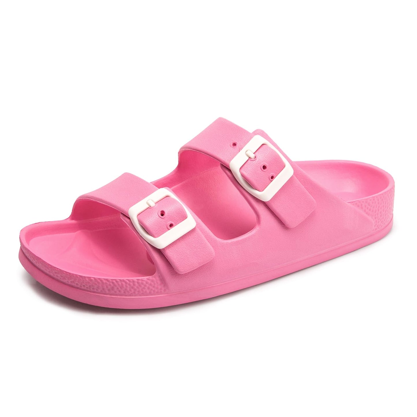 FUNKYMONKEY Women's Comfort Slides Non-Slip Lightweight Flat Beach Sandals | Adjustable Buckle Plastic Sandals with Arch Support, Waterproof Non-Slip Summer Slippers for Pool, Shower & Daily Wear