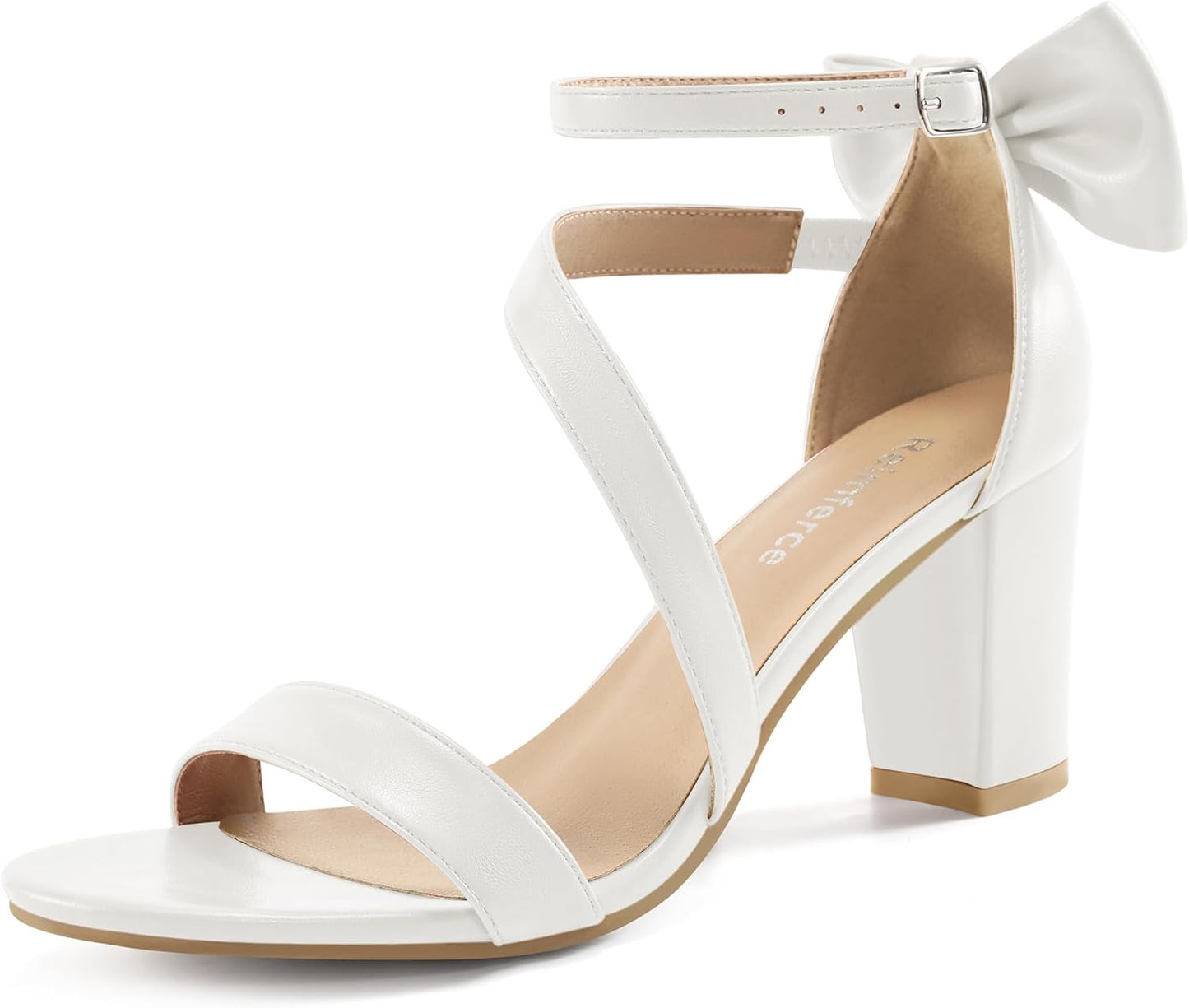 Reimferce Comfortable Block Heels for Women: 3.14" Stable Walk for Confidence on Wedding - Elegant Bow Ankle Strap & Cushioned Insole for Bride & Bridesmaids