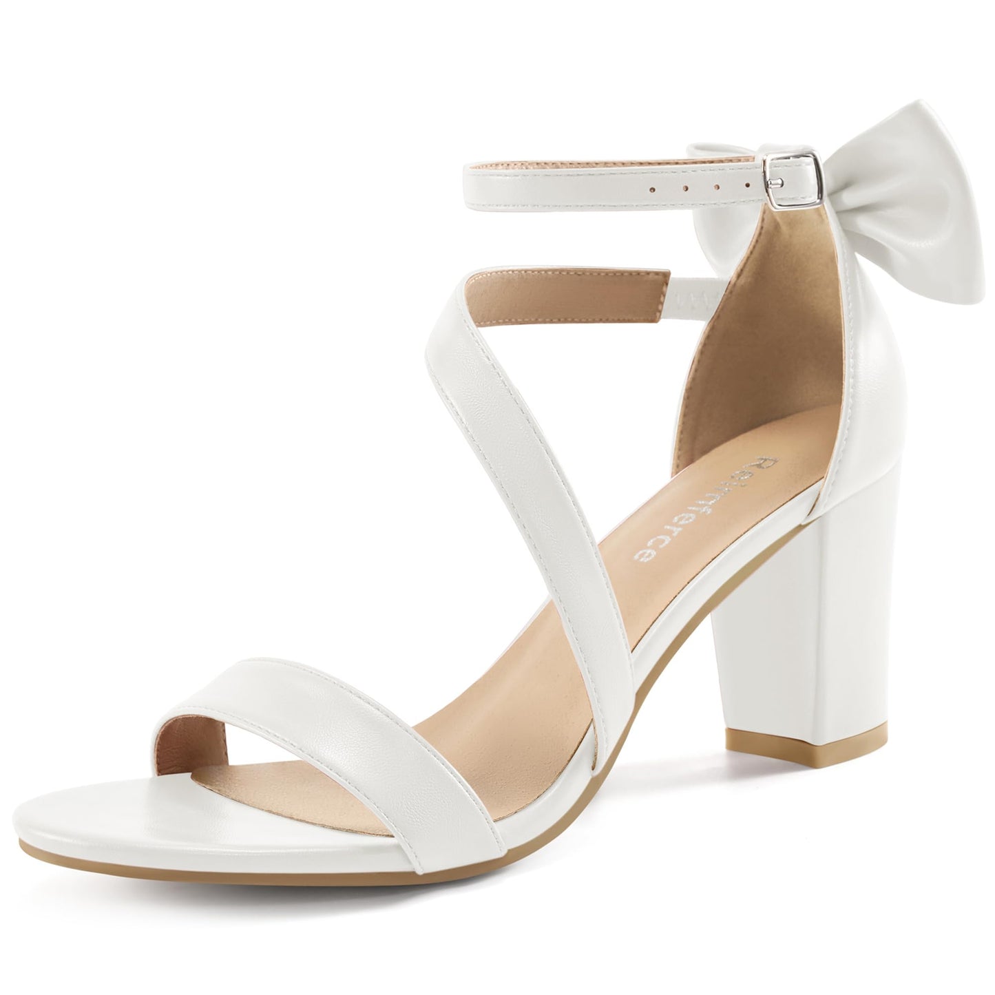Reimferce Comfortable Block Heels for Women: 3.14" Stable Walk for Confidence on Wedding - Elegant Bow Ankle Strap & Cushioned Insole for Bride & Bridesmaids