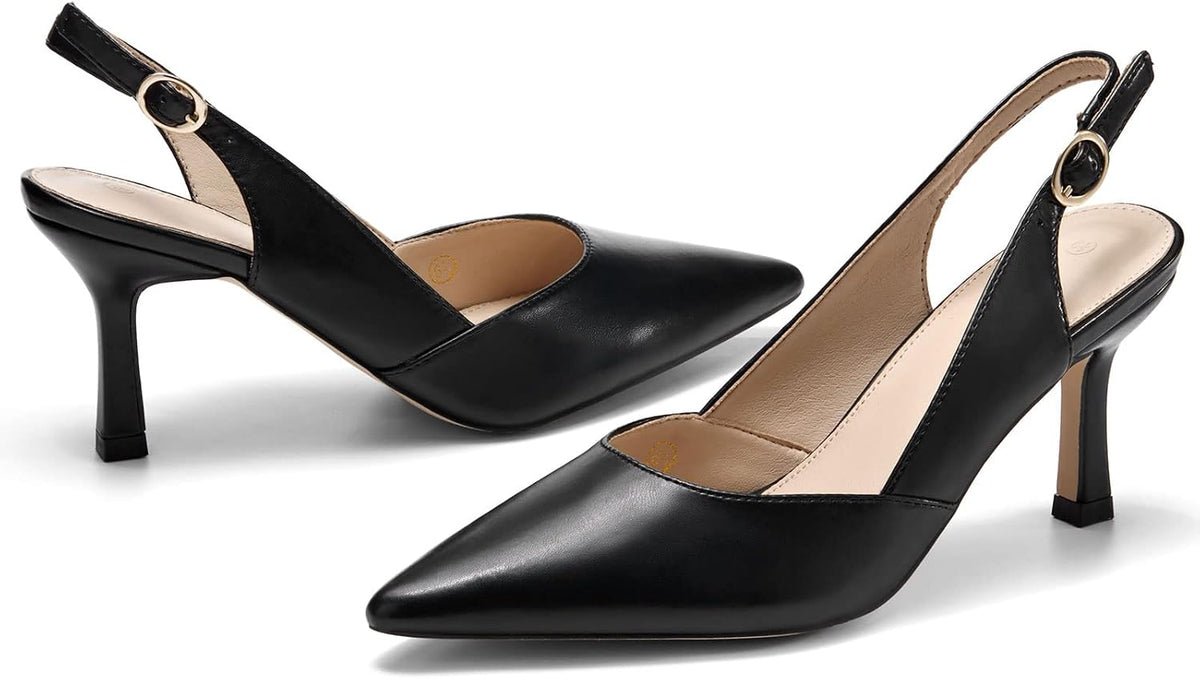Rilista Women's Slingback Kitten Heels Closed Pointed Toe Backless Wedding Party Dress Pumps Shoes