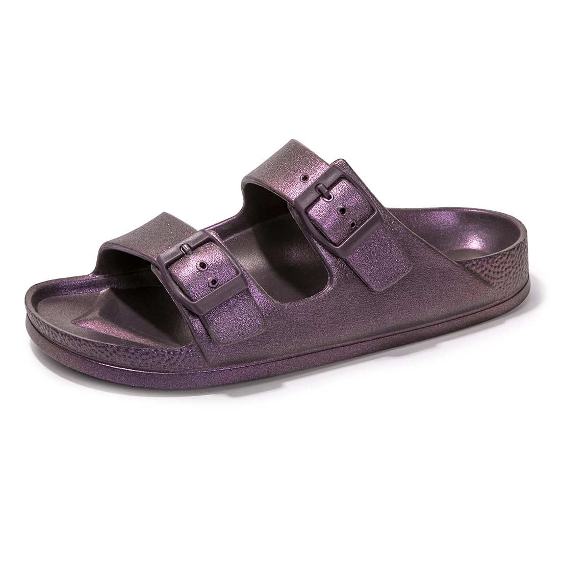 FUNKYMONKEY Women's Comfort Slides Non-Slip Lightweight Flat Beach Sandals | Adjustable Buckle Plastic Sandals with Arch Support, Waterproof Non-Slip Summer Slippers for Pool, Shower & Daily Wear