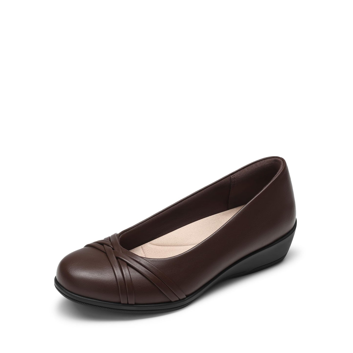 DREAM PAIRS Women's Low Wedges Closed Toe Dressy Flats | Light flexible grippy TPR outsole, Breathable memory foam insole with ergonomic arch support, Padded anti-rub heel