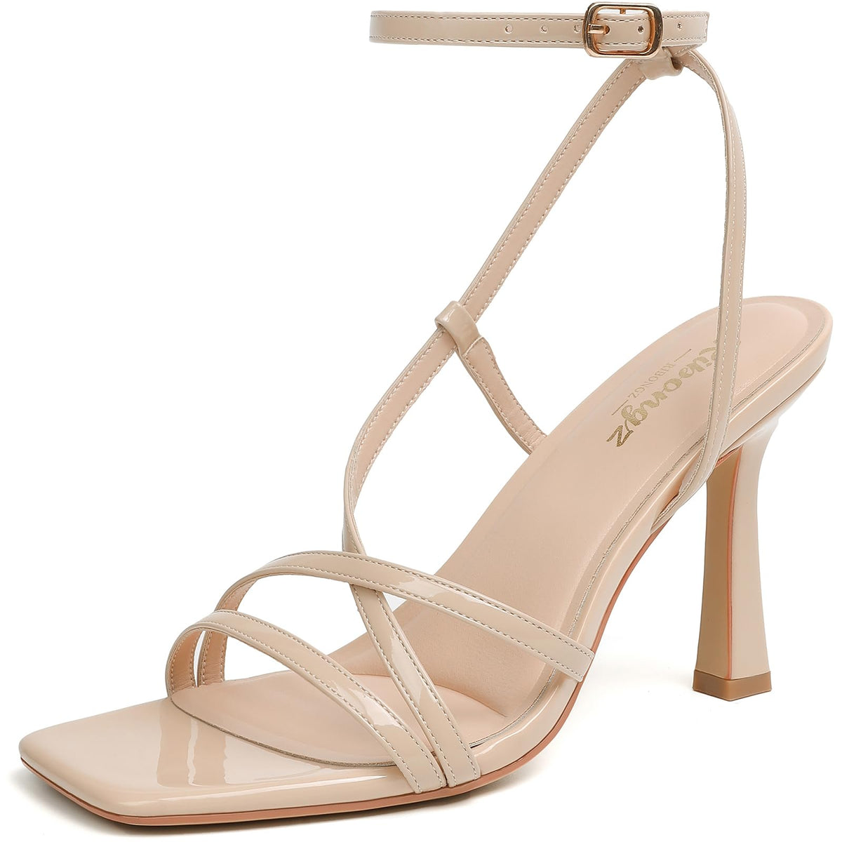 RIBONGZ Block Heels Prom Heeled Sandals for Women Chunky Square Open Toe Strappy High Heels Ankle Strap Wedding Bridal Shoes High Heel Sandals for Party Dress