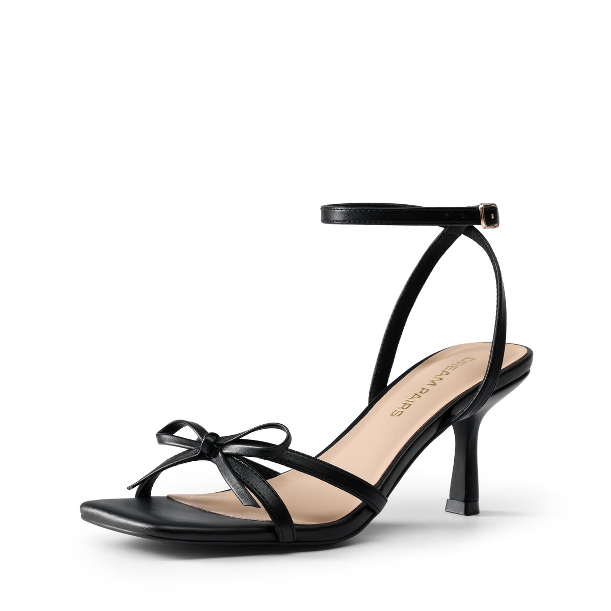 DREAM PAIRS Women's Elegant Bow Strappy Kitten Heel Sandals | Square Open Toe Ankle Strap Dress Heels, Comfort Bridal Heeled Sandals for Wedding and Formal Party Occasions