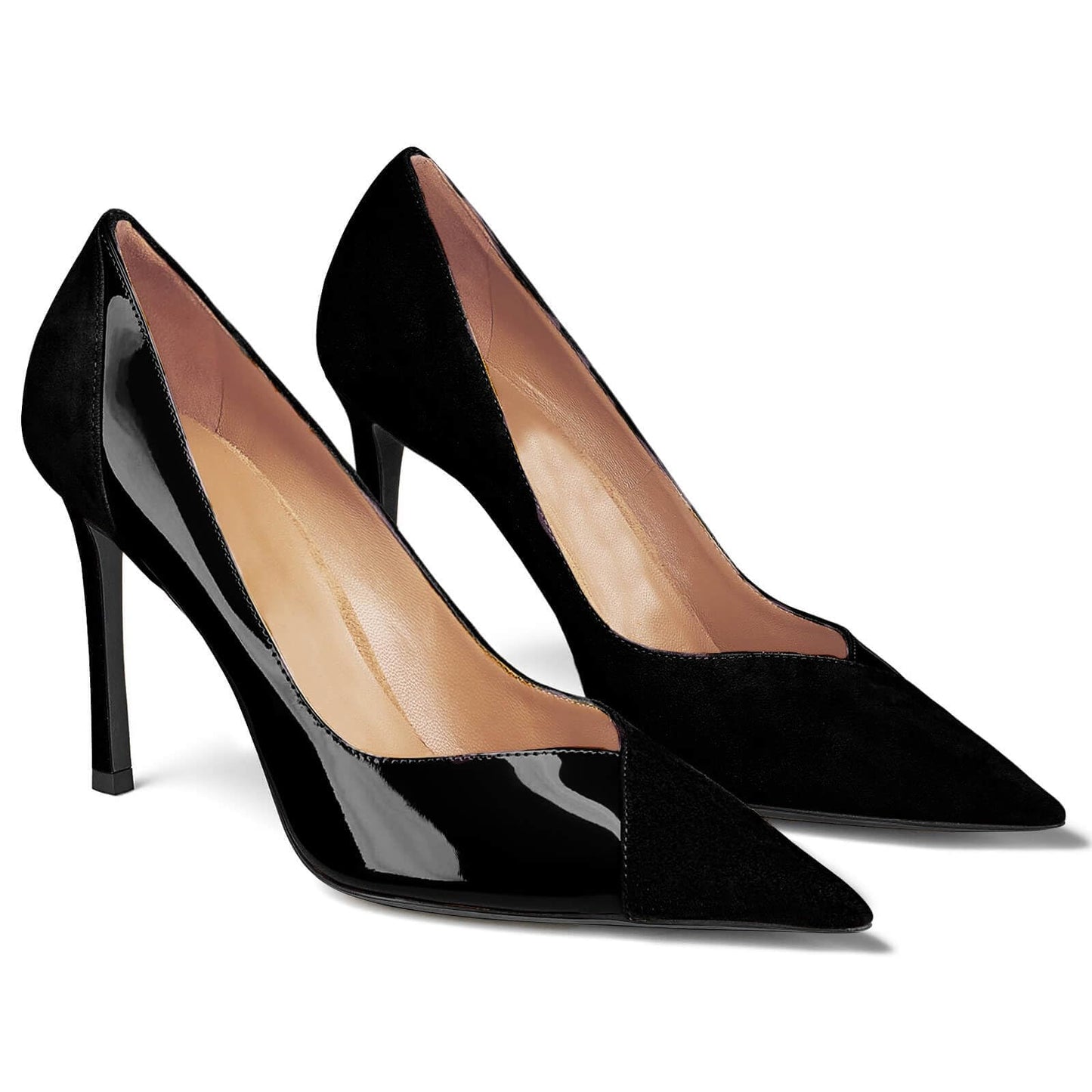 Coutgo Womens Pointed Toe High Heels Pumps Patent Suede Stiletto Heel Slip on Office Party Wedding Dress Shoes