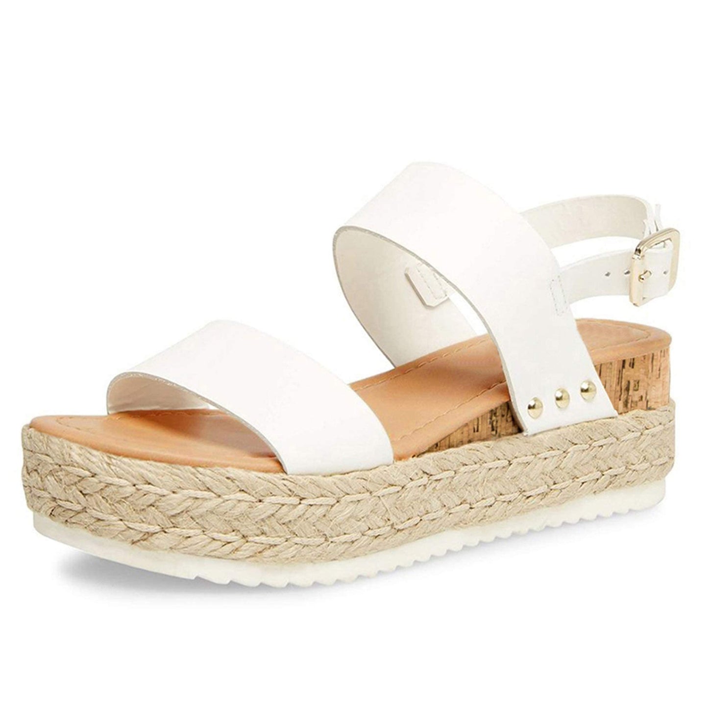 Athlefit Women's Espadrilles Sandals Ankle Strap Buckle Wedge Sandal Open Toe Studded Platform Sandals