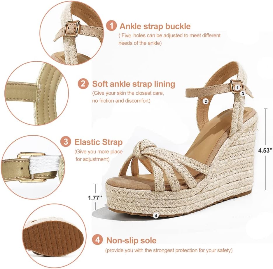 mikarka Wedge Heels Sandals for Women: Open Toe Platform Espadrilles Wedges | Comfortable Beach Summer Shoes, Adjustable Buckle Strap, Cushioned Insole for Daily Wear, Dressy, Casual & Vacation