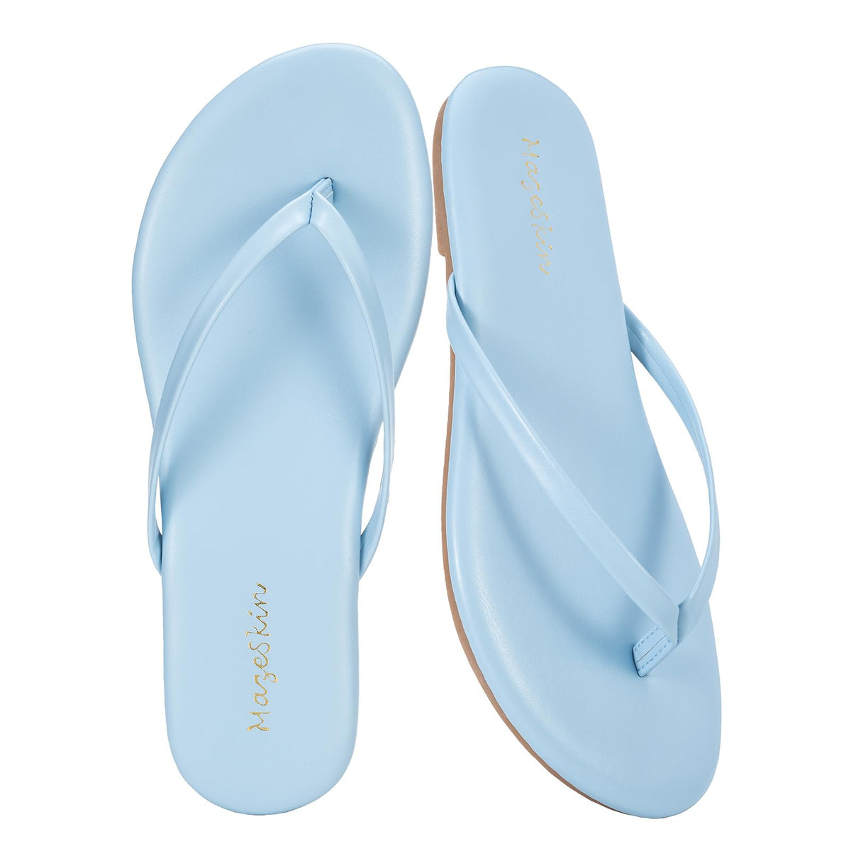 mazeskin Womens Memory Foam Flip Flops Flat Thong Sandals | Soft Vegan Leather Comfortable Cushioned Casual Dressy Beach Summer Minimalist Slim Slide Shoes Indoor Outdoor
