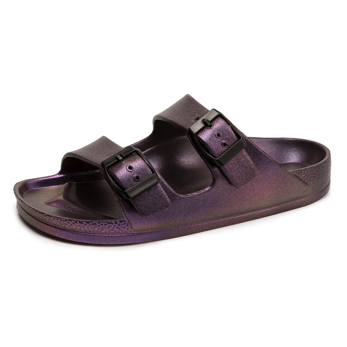 FUNKYMONKEY Women's Comfort Slides Non-Slip Lightweight Flat Beach Sandals | Adjustable Buckle Plastic Sandals with Arch Support, Waterproof Non-Slip Summer Slippers for Pool, Shower & Daily Wear