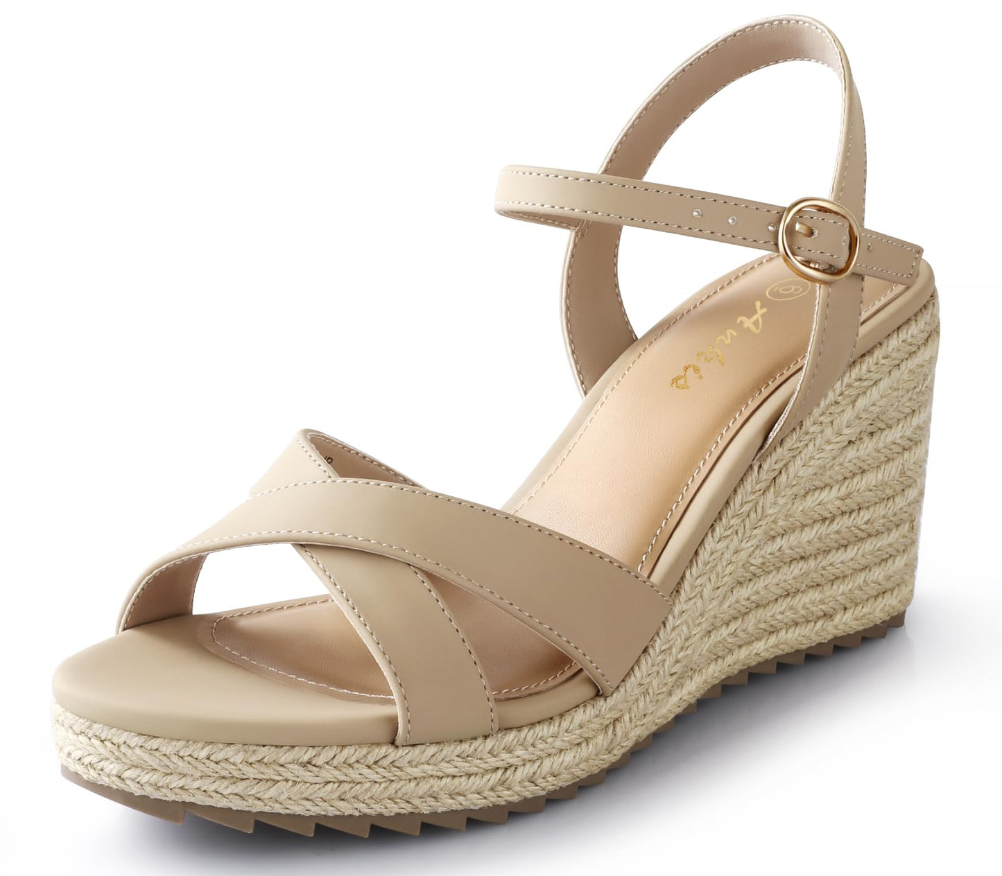 Ankis Wedge Sandals for Women, Espadrille Womens Wedge Sandals Comfortable Open Toe Cross Band Ankle Strap High Heel Wedges for Women Dressy Summer -3.4Inch