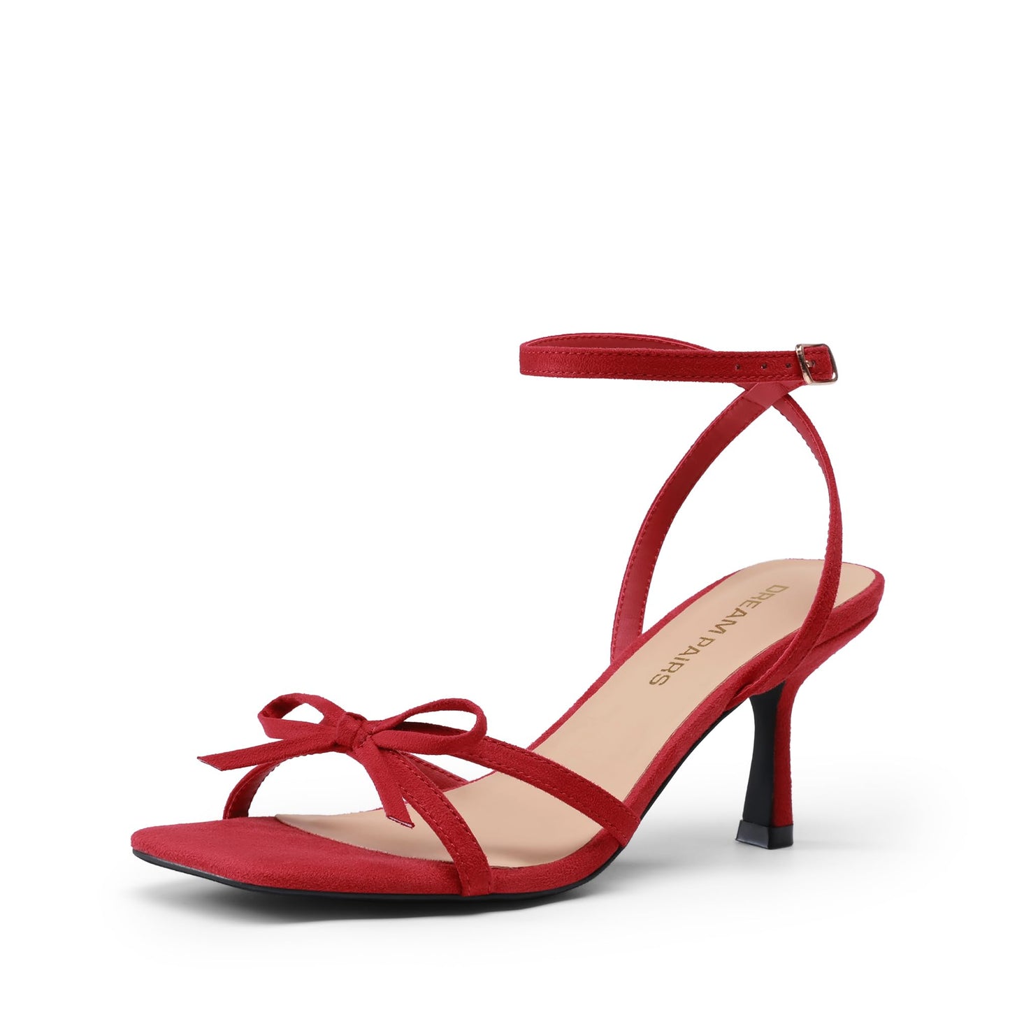 DREAM PAIRS Women's Elegant Bow Strappy Kitten Heel Sandals | Square Open Toe Ankle Strap Dress Heels, Comfort Bridal Heeled Sandals for Wedding and Formal Party Occasions
