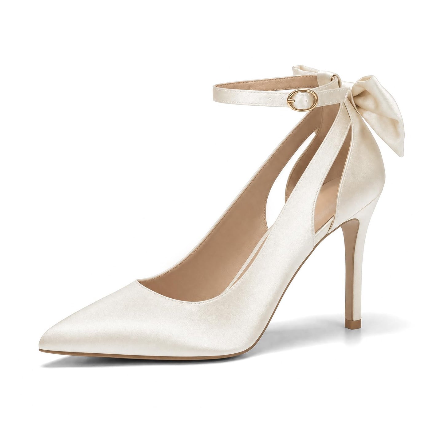 Women's Pointed Toe Bow Tie High Heels Ankle Strap Wedding Pumps | Closed Toe 4 Inches Stiletto High Heels Sexy Dress Shoes for Vacation Festival Party Office Work and Daily Wear