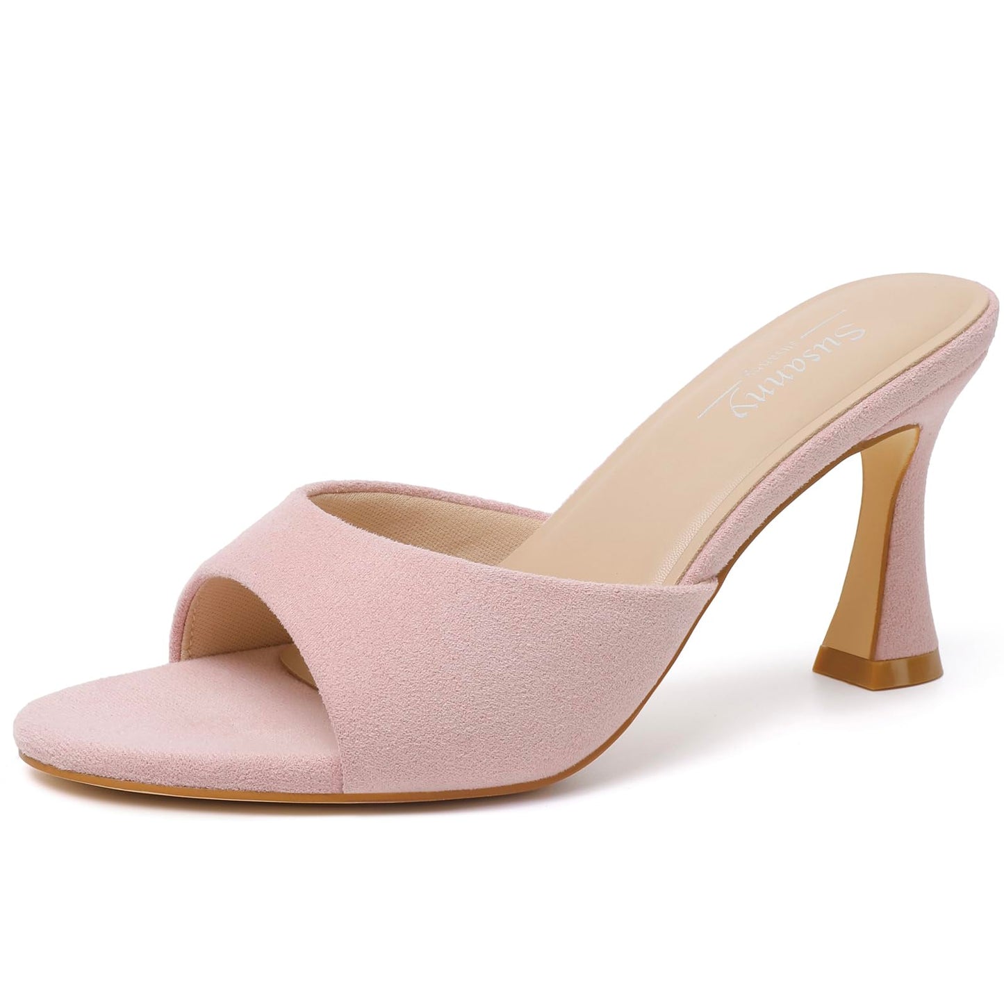 Susanny High Heels for Women Pointed Open Toe Strappy Chunky Block Heels Ankle Strap Stiletto Kitten Heeled Sandals Wedding Bridal Party Prom Sexy Dress Shoes