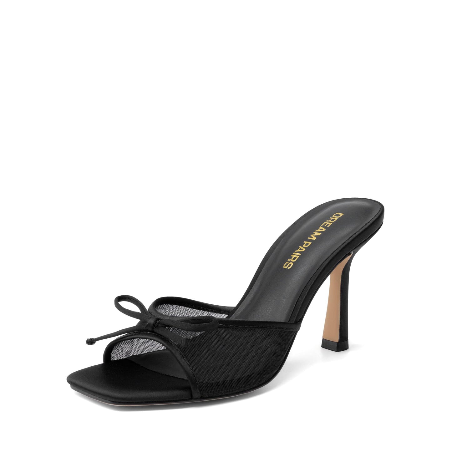 DREAM PAIRS Women's Mesh Bow Stiletto Heels Dressy Sandals | Square Toe Heels, Kitten Heels, Vintage Slip on High Heels, Open Toe, Backless, Womens Heels for Daily Party Wedding