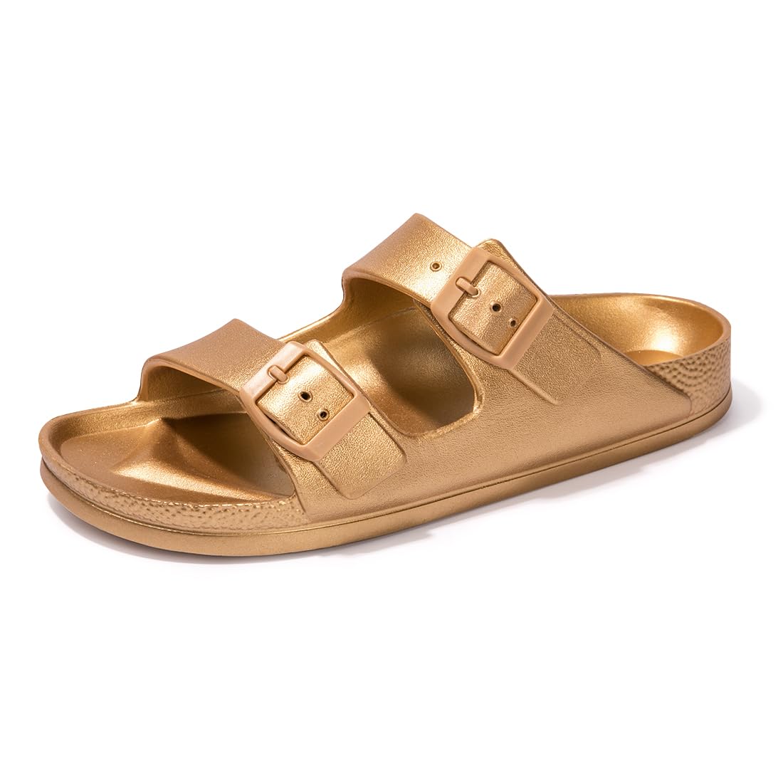 FUNKYMONKEY Women's Comfort Slides Non-Slip Lightweight Flat Beach Sandals | Adjustable Buckle Plastic Sandals with Arch Support, Waterproof Non-Slip Summer Slippers for Pool, Shower & Daily Wear