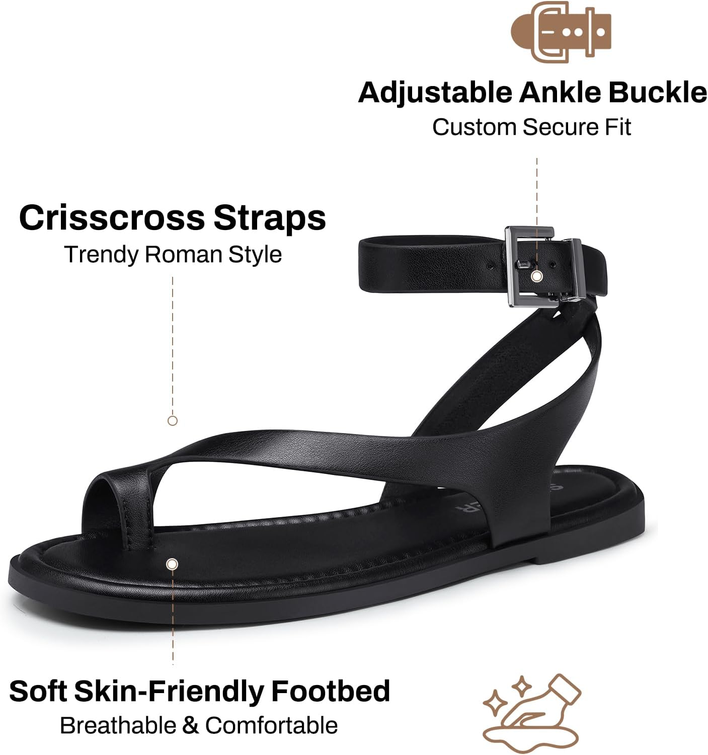 SHIBEVER Flat Sandals for Women Dressy: Comfortable Strappy Sandals Summer | Toe Loop, Adjustable Buckle Ankle Strap, Casual Walking Dress Shoes for Beach Travel Vacation 2026 Size 6-11