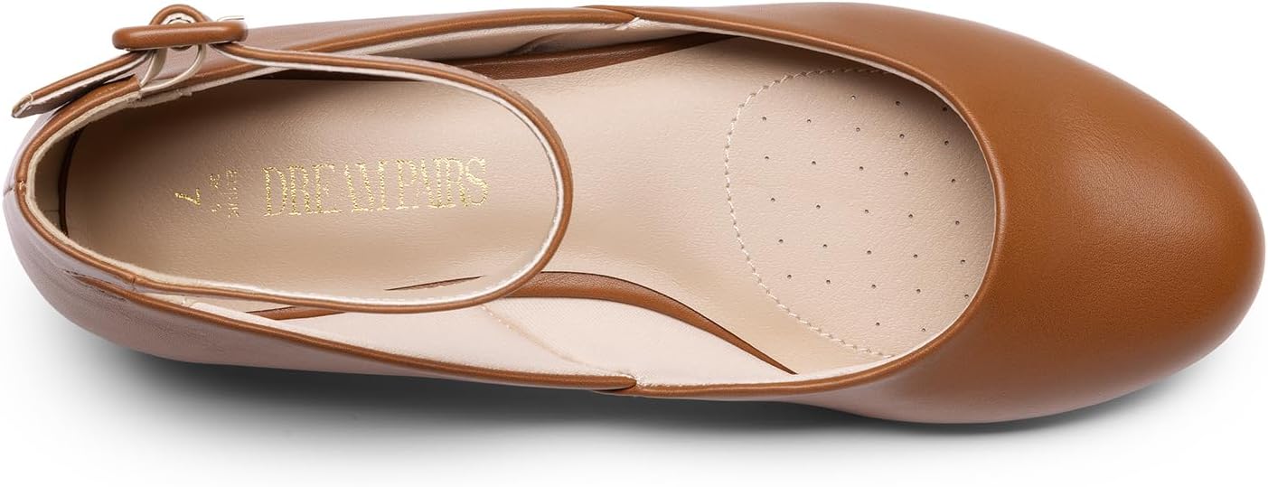 DREAM PAIRS Women's Dress Flats Ballet Low Wedge | Round Toe Flats, Ankle Strap, Comfortable Casual Flat Shoes
