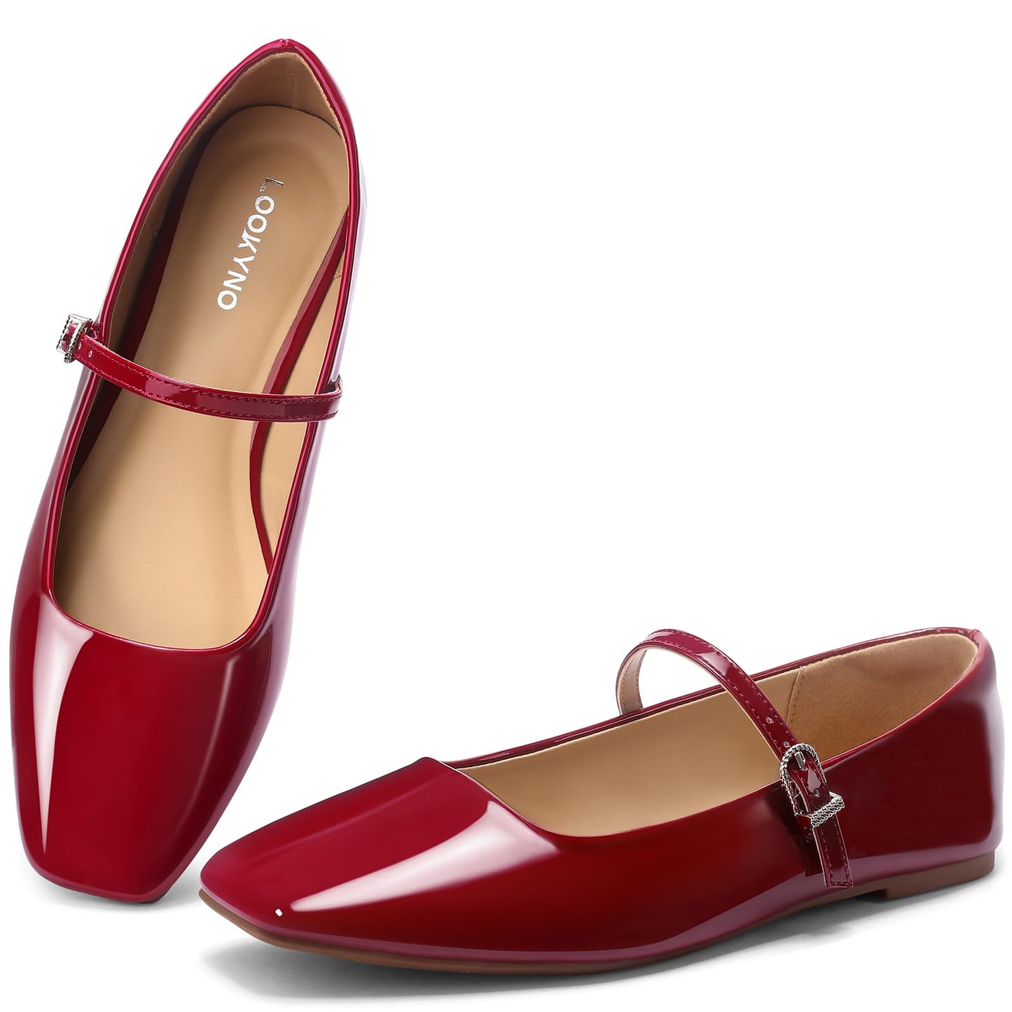 Womens Mary Jane Flats Closed Toe Buckle Strap Square Toe Ballet Flats | Closed Toe, Adjustable Strap, Buckle Closure, Comfortable, Soft PU Leather