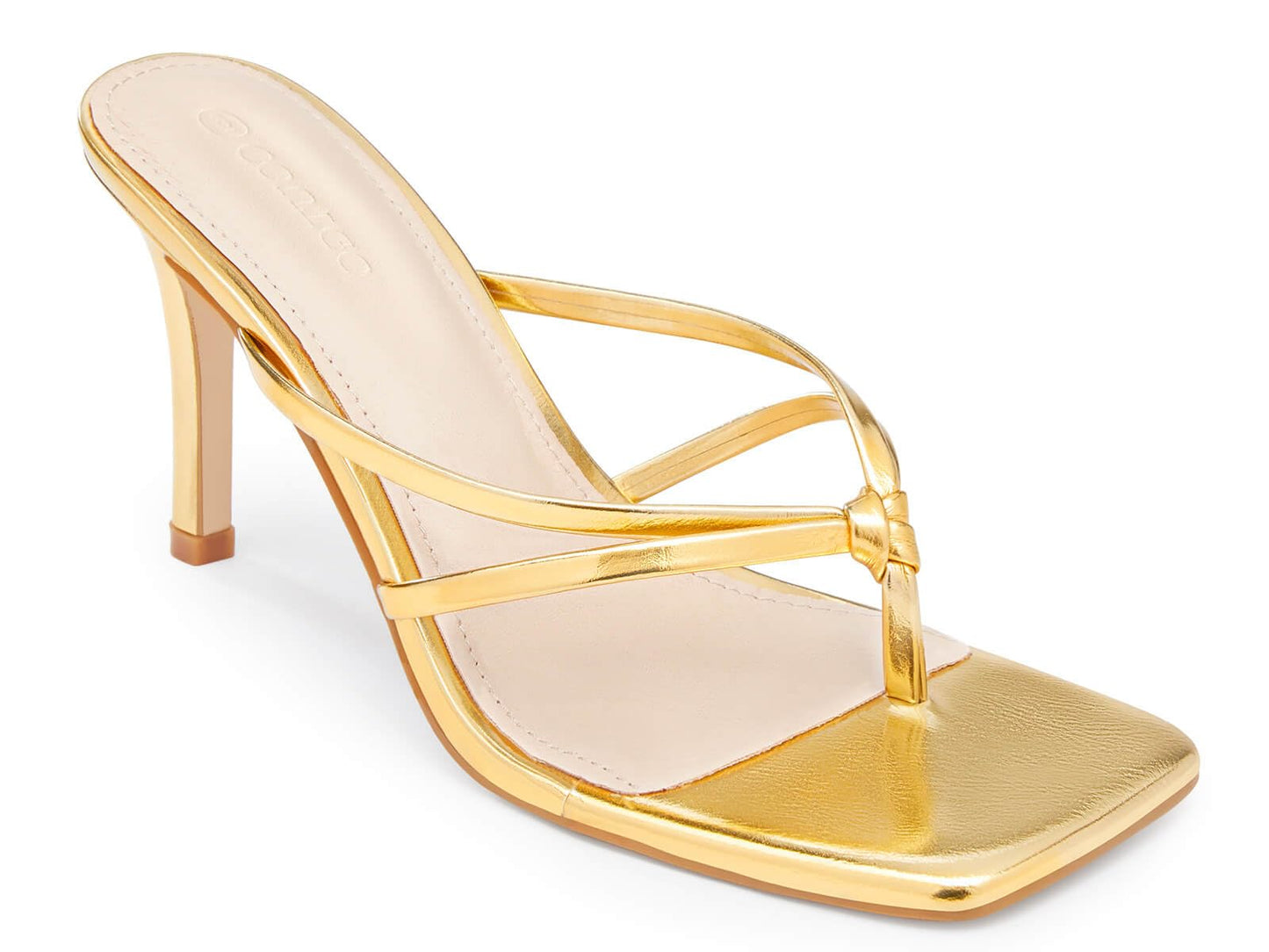 Coutgo Womens Heeled Sandals Strappy Square Toe Flip Flops Fashion Thong Slip on Stiletto Sandals