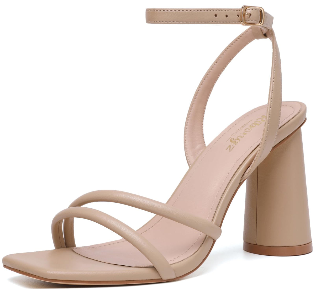 RIBONGZ Block Heels Prom Heeled Sandals for Women Chunky Square Open Toe Strappy High Heels Ankle Strap Wedding Bridal Shoes High Heel Sandals for Party Dress