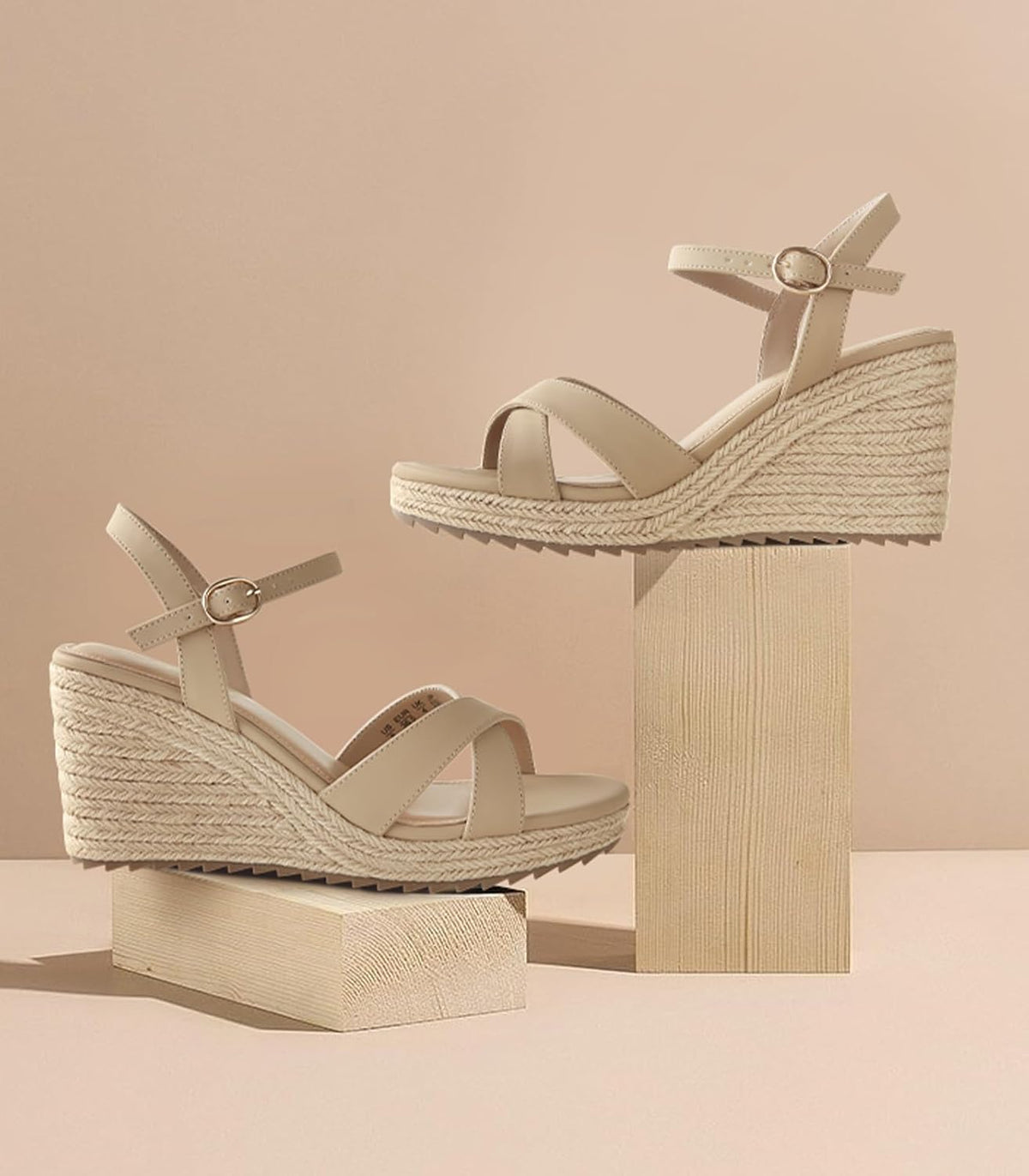 Ankis Wedge Sandals for Women, Espadrille Womens Wedge Sandals Comfortable Open Toe Cross Band Ankle Strap High Heel Wedges for Women Dressy Summer -3.4Inch