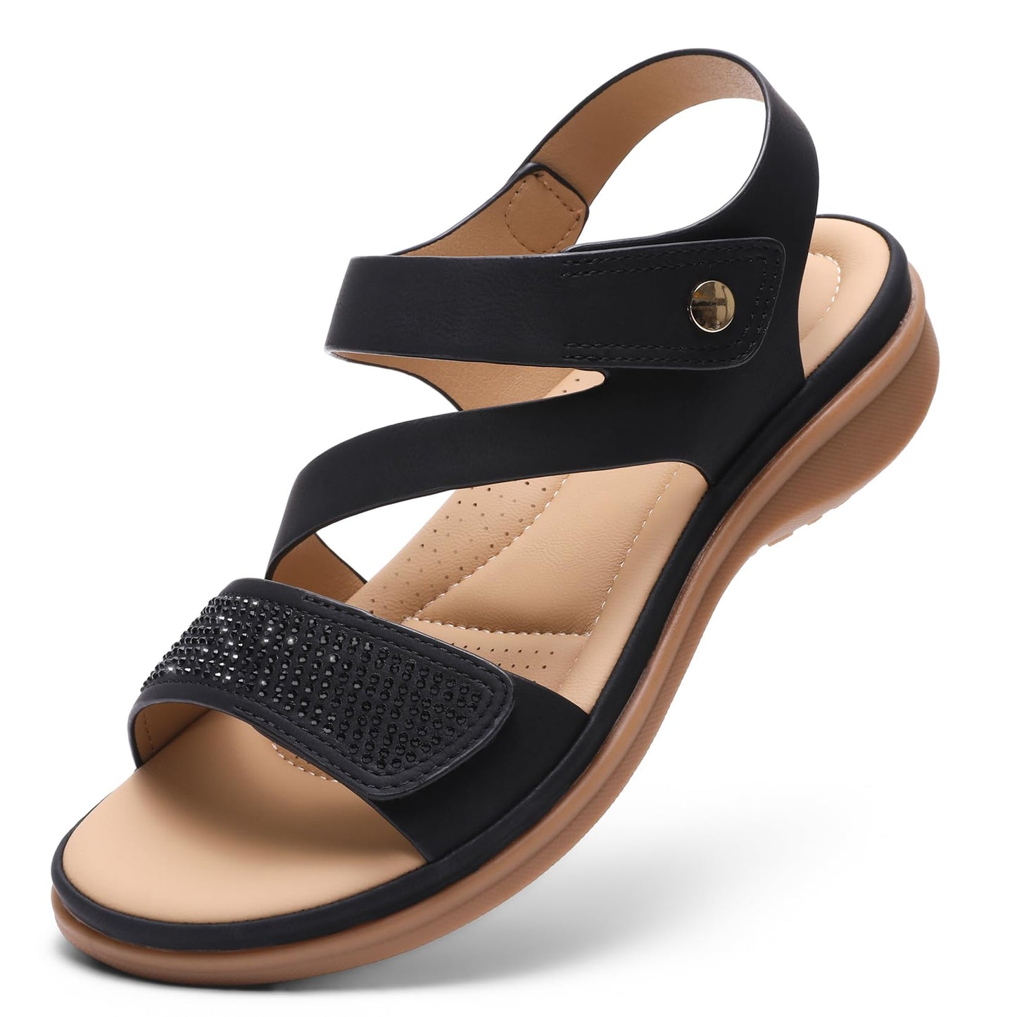 Littleplum Womens Sandals Arch Support – Comfortable Flat Sandals for Women, Summer Breathable Adjustable Orthotic Walking Shoes for Beach,Travel