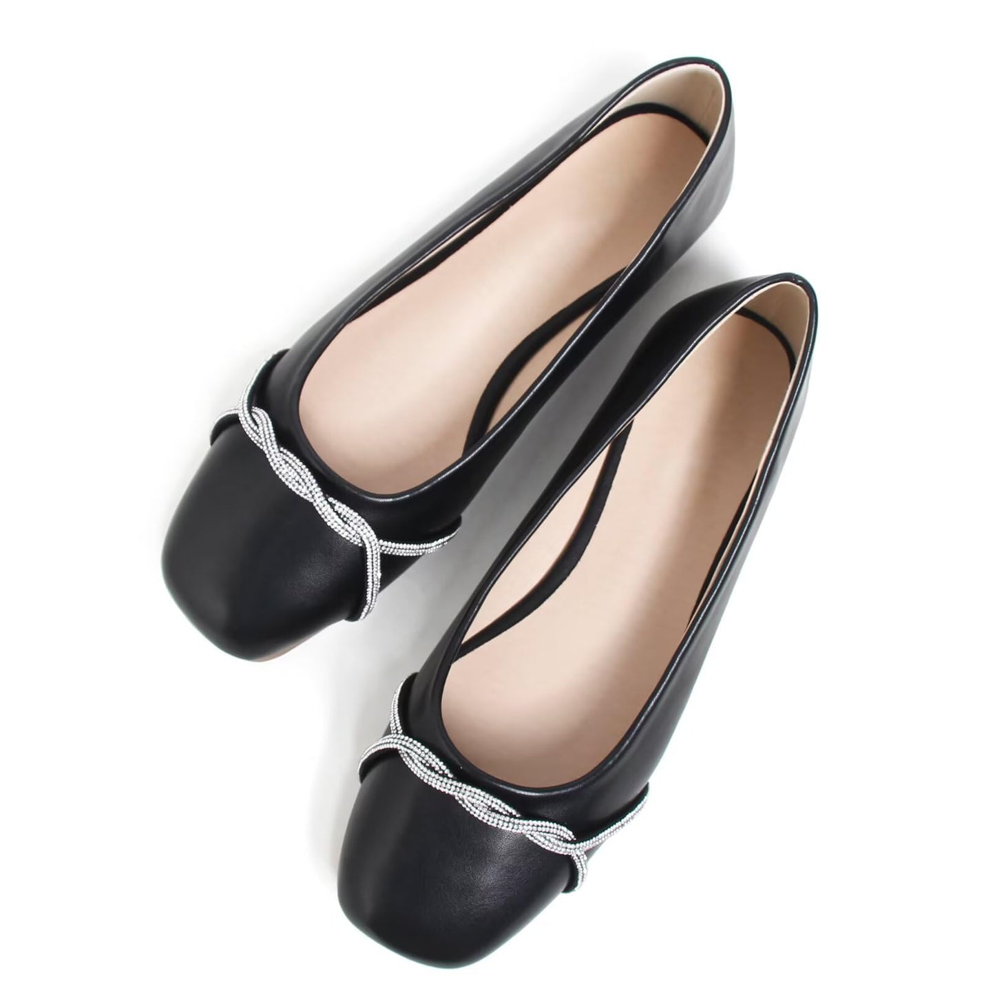 TN TANGNEST Womens Casual Flats Chain Ballet Flats | Fashion Pointed Toe Rhinestone Flats, Comfort Slip On Dress Shoes for Business Work Office Wedding Party