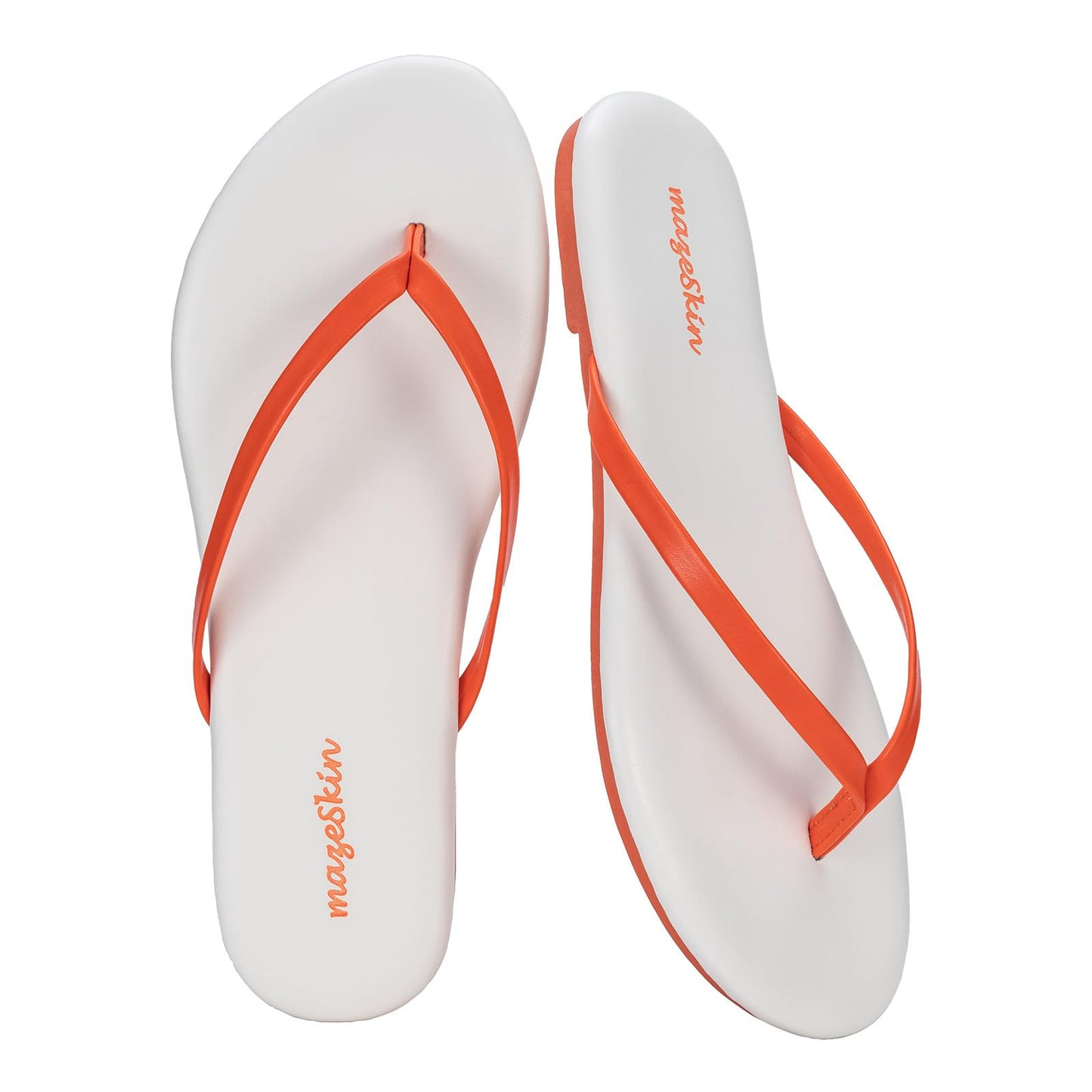 mazeskin Womens Memory Foam Flip Flops Flat Thong Sandals | Soft Vegan Leather Comfortable Cushioned Casual Dressy Beach Summer Minimalist Slim Slide Shoes Indoor Outdoor
