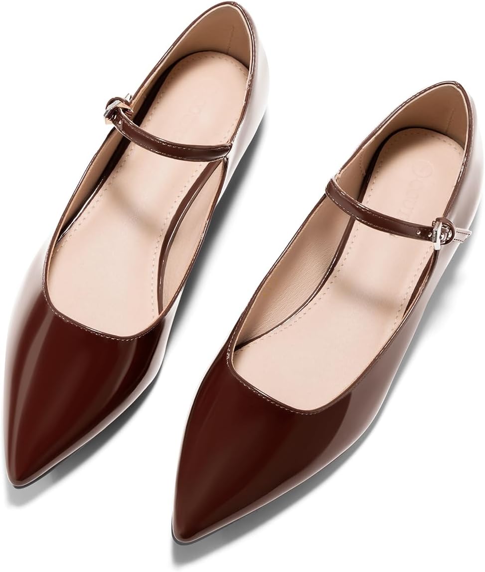 Coutgo Womens Mary Jane Flats Closed Pointed Toe Ballet Flats Work Shoes