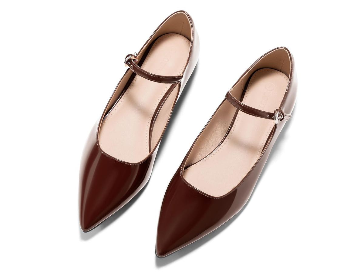 Coutgo Womens Mary Jane Flats Closed Pointed Toe Ballet Flats Work Shoes