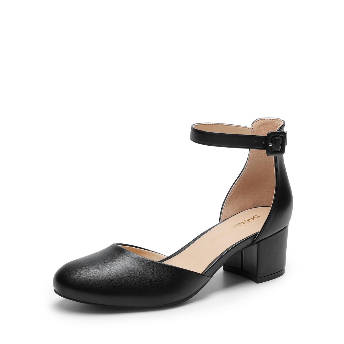 DREAM PAIRS Women's Round Toe Low Block Heel Pumps | Closed Toe Ankle Strap Chunky Heel Pumps Dress Shoes Wedding Office Party Dressy Shoes for Women