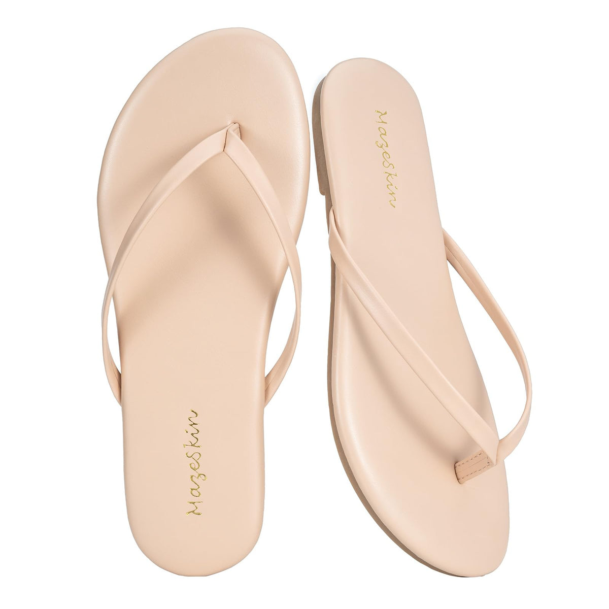 mazeskin Womens Memory Foam Flip Flops Flat Thong Sandals | Soft Vegan Leather Comfortable Cushioned Casual Dressy Beach Summer Minimalist Slim Slide Shoes Indoor Outdoor