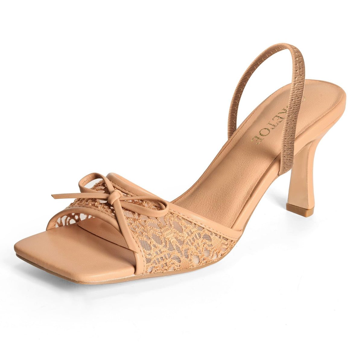 Bow Kitten Heels for Women Square Toe Mesh Sandals Knots Heels for Wedding Party