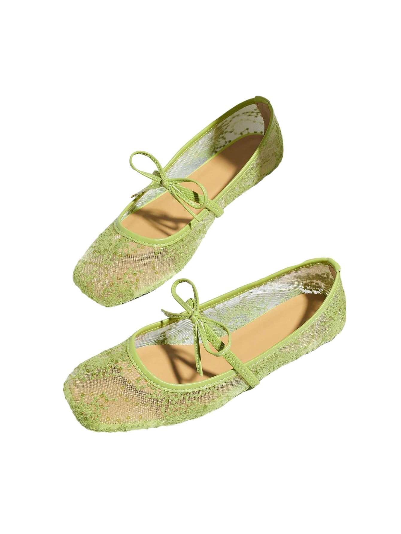 BEAUDRM Women's Polka Dots Mesh Ballet Flats Cute Lace Ballerina Flats | Closed Toe, Square Maryjane Flat, Dressy Casual Work Shoes, Leopard, Lace, Floral, Wedding