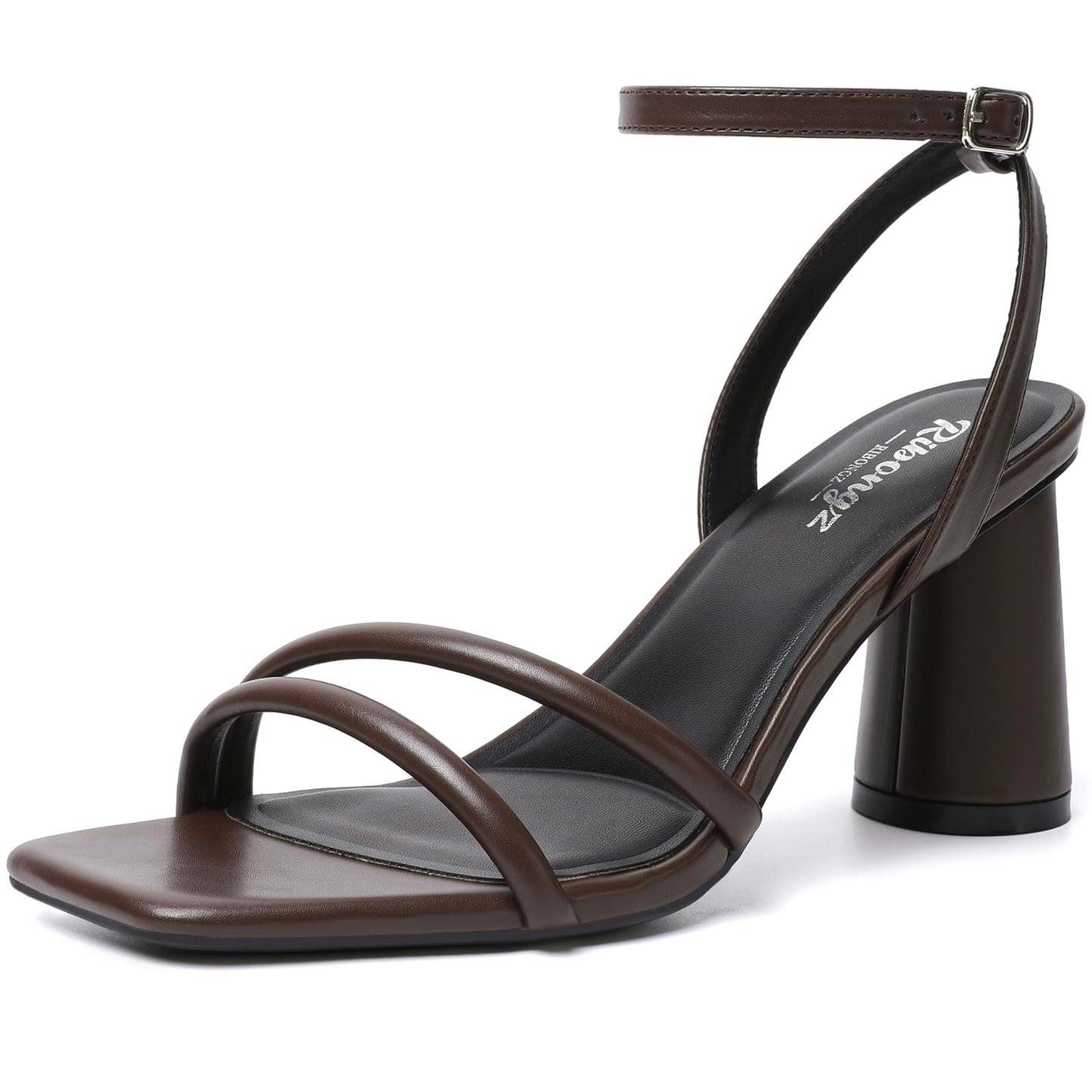 RIBONGZ Block Heels Prom Heeled Sandals for Women Chunky Square Open Toe Strappy High Heels Ankle Strap Wedding Bridal Shoes High Heel Sandals for Party Dress