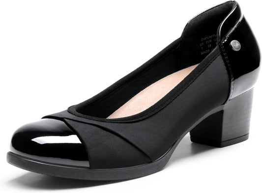 DREAM PAIRS Women's Pumps Low Chunky Arch Support Heels | Bunion-friendly with 3D cushioned insole and flexible anti-slip sole for all-day comfort, suitable for work and daily